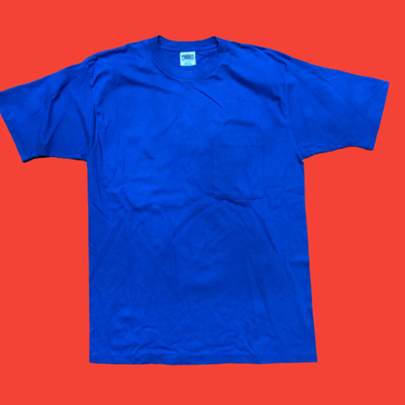 Vintage Single Stitch Blank USA Pocket Tee Blue T-Shirt Men's Size XL - Picture 1 of 8